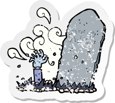 Bir insan tarafından çizilmiş mezardan yükselen zombi çizgi filminin gerilimli çıkartması.