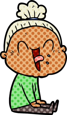 Bir insan tarafından çizilmiş mutlu yaşlı kadın çizgi filmi.