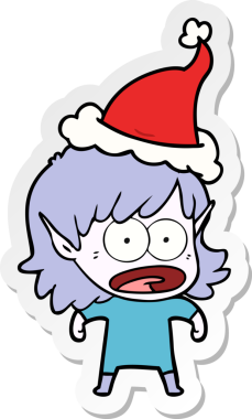 Bir insan tarafından çizilmiş Noel Baba şapkası giyen şok olmuş bir elf kızının el yazısı.