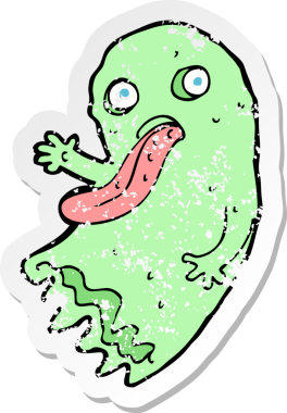 Bir insan tarafından çizilmiş iğrenç bir karikatür hayaletinin gerilimli çıkartması.