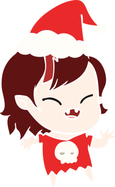 Bir insan tarafından çizilmiş Noel Baba şapkası takan gülen vampir bir kızın el çizimi.