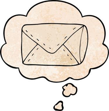 bir insan tarafından çizilmiş grunge desen biçiminde düşünce baloncuğu olan karikatür zarfı