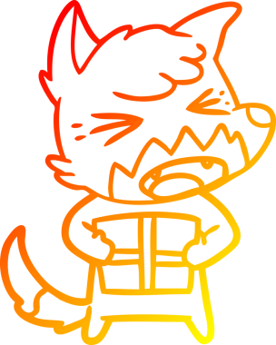 Kızgın bir tilkinin sıcak çizgi çizimi. Bir insan tarafından çizilmiş Noel hediyesi.