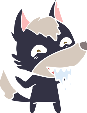 Düz renkli çizgi film aç kurt bir insan tarafından çizilmiş.