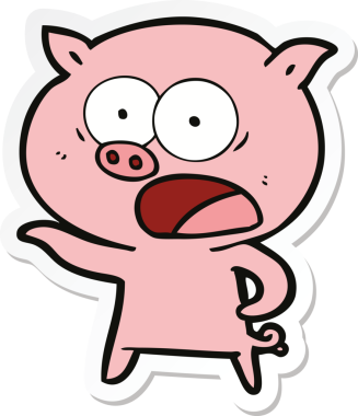 Bir insan tarafından çizilmiş domuz çizgi filmi etiketi.