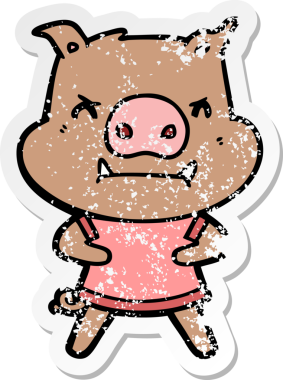 Bir insan tarafından çizilmiş kızgın çizgi film domuzunun sıkıntılı çıkartması.