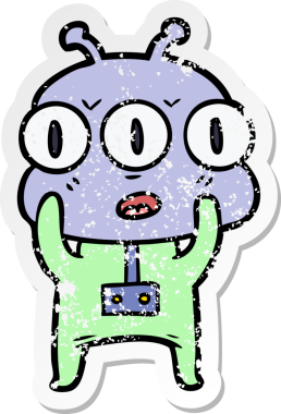 Bir insan tarafından çizilmiş üç gözlü bir karikatür çıkartması.