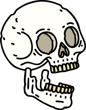 Bir insan tarafından çizilmiş geleneksel bir kafatası dövmesi.