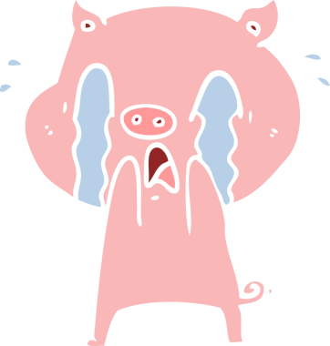 Ağlayan domuz düz renkli çizgi film bir insan tarafından çizildi.