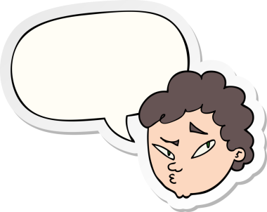 Bir insan tarafından çizilmiş konuşma balonu çıkartmalı şüpheli adam çizgi filmi.