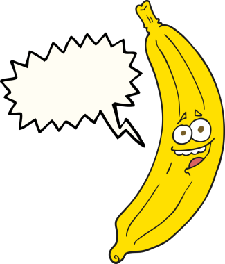 Bir insan tarafından çizilmiş serbest konuşma balonu karikatürü muz.