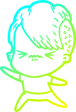 Bir çizgi film karakteri çizen soğuk gradyan, bir insan tarafından çizilmiş hippi bir kız.