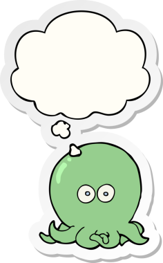 Düşünce baloncuklu ahtapot çizgi film etiketi bir insan tarafından çizilmiş.