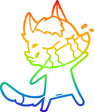 Gökkuşağı gradyan çizgi çizimi bir insan tarafından çizilmiş ağlayan bir kurt.