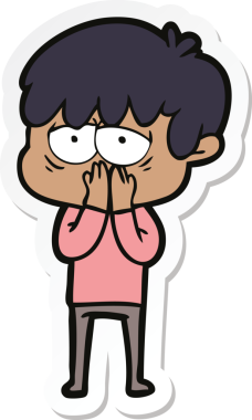 Bir insan tarafından çizilmiş bitkin bir çocuk çizgi filminin çıkartması.