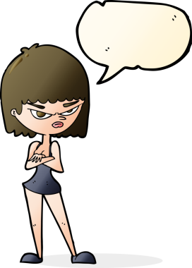 Bir insan tarafından çizilmiş konuşma balonlu kızgın kadın çizgi filmi.