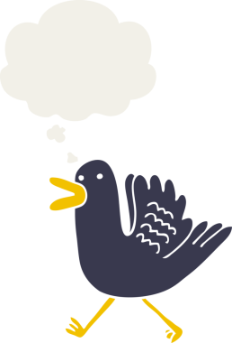 Çizgi film ördeği insan tarafından çizilmiş düşünce baloncuğuyla koşuyor.