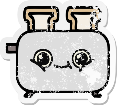 Bir insan tarafından çizilmiş bir ekmek kızartma makinesinin hüzünlü çıkartması.