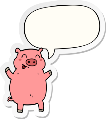 Bir insan tarafından çizilmiş konuşma balonu çıkartmalı çizgi film domuzu.