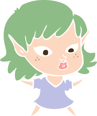 Bir insan tarafından çizilmiş düz renkli bir elf kızı.