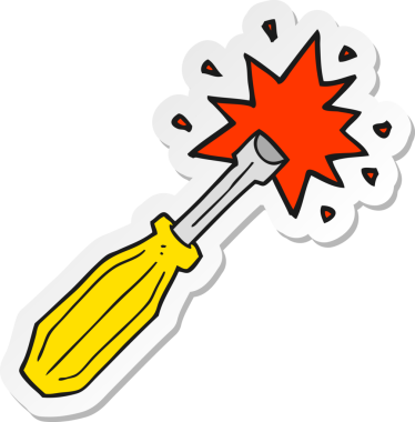 Bir insan tarafından çizilmiş karikatür tornavida etiketi.