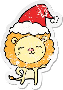 Bir insan tarafından çizilmiş Noel Baba şapkası takan bir aslanın el yazısı.