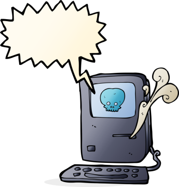 bir insan tarafından çizilmiş konuşma balonlu bilgisayar virüsü karikatürü