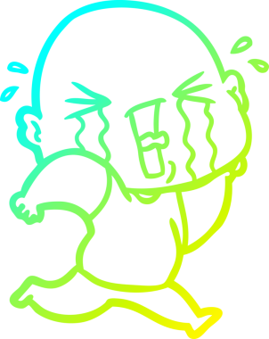 Bir insan tarafından çizilmiş, ağlayan kel bir adamın çizdiği soğuk çizgi.