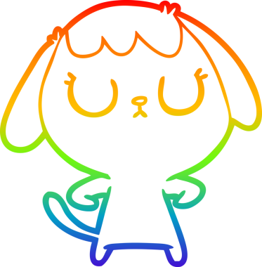 Gökkuşağı gradyan çizimi. Bir insan tarafından çizilmiş şirin bir köpek çizimi.