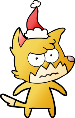 Bir insan tarafından çizilmiş Noel Baba şapkası giymiş kızgın bir tilkinin el çizimi karikatürü.