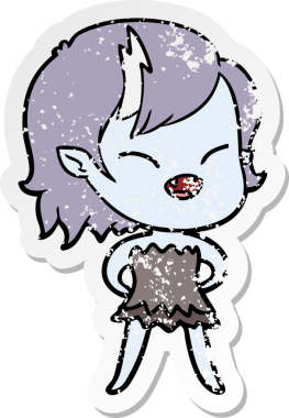 Bir insan tarafından çizilmiş gülen vampir kız çizgi filminin sıkıntılı çıkartması.