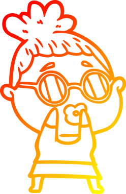 Bir insan tarafından çizilmiş gözlüklü bir karikatür kadın çizimi.