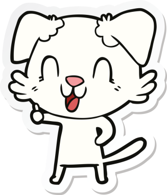 Bir insan tarafından çizilmiş gülen bir köpeğin çıkartması.