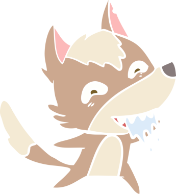 Düz renkli çizgi film aç kurt bir insan tarafından çizilmiş.