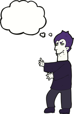 Bir insan tarafından çizilmiş düşünce baloncuğu olan bir vampir.