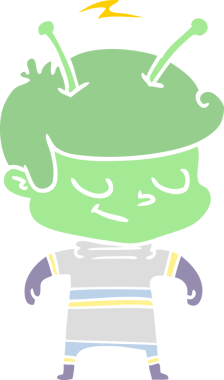 Bir insan tarafından çizilmiş düz renkli çizgi film uzay adamı.