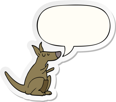 Bir insan tarafından çizilmiş konuşma balonu çıkartmalı çizgi film kangurusu.