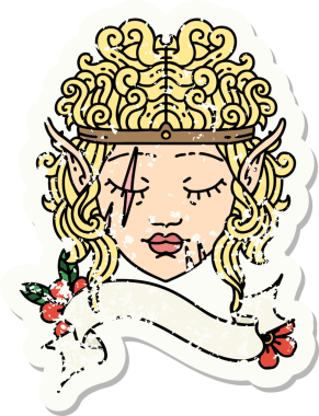 Bir insan tarafından çizilmiş barbar bir elf karakterinin grunge çıkartması.