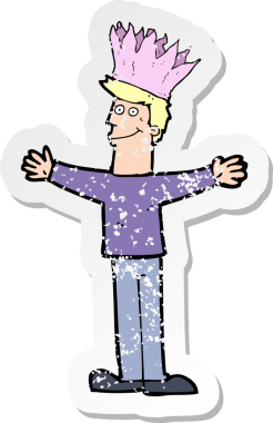 Bir insan tarafından çizilmiş kağıt şapkalı bir karikatürcünün sıkıntılı retro yapıştırması.