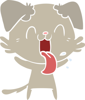 Bir insan tarafından çizilmiş düz renkli çizgi film soluyan köpek.