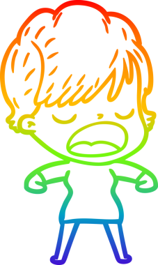 Gökkuşağı gradyan çizgi çizimi bir insan tarafından çizilmiş bir karikatür kadın