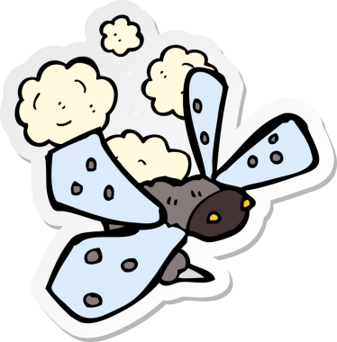 Bir insan tarafından çizilmiş bir karikatür böceğinin etiketi