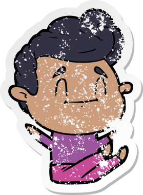 Bir insan tarafından çizilmiş mutlu bir çizgi film karakterinin sıkıntılı çıkartması.