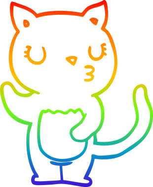 Gökkuşağı gradyan çizgisi bir insan tarafından çizilmiş şirin bir çizgi kedi çizimi