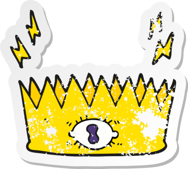 Bir insan tarafından çizilmiş sihirli bir tacın gerilmiş gerilim dolu çıkartması.