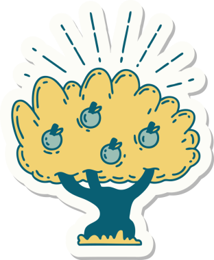 Bir insan tarafından çizilmiş dövme stili elma ağacının çıkartması.