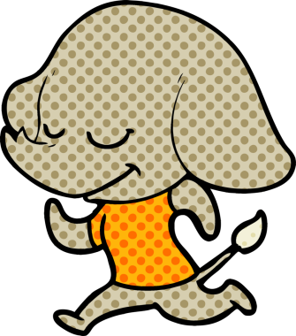 Bir insan tarafından çizilmiş gülümseyen bir fil.