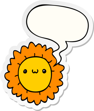 Bir insan tarafından çizilmiş baloncuk çıkartmalı karikatür çiçeği.