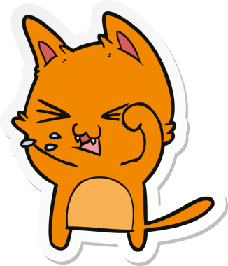 Bir insan tarafından çizilmiş çizgi film kedisinin çıkartması.