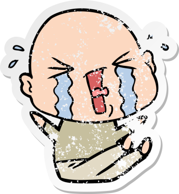 Bir insan tarafından çizilmiş ağlayan kel bir adamın sıkıntılı çıkartması.